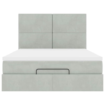 Ottoman-Bett mit Matratzen & LEDs Hellgrau 140x200 cm Samt