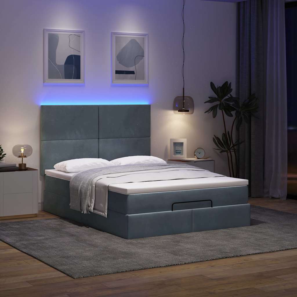 vidaXL Ottoman-Bett mit Matratzen & LEDs Dunkelgrau 140x200 cm Samt