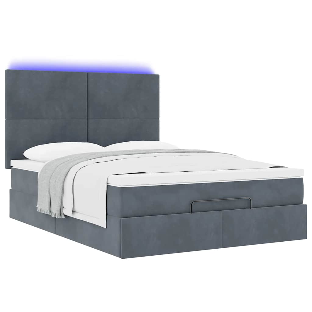vidaXL Ottoman-Bett mit Matratzen & LEDs Dunkelgrau 140x200 cm Samt