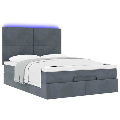 vidaXL Ottoman-Bett mit Matratzen & LEDs Dunkelgrau 140x200 cm Samt
