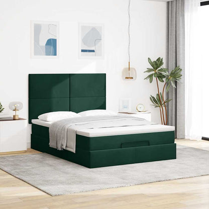 vidaXL Ottoman-Bett mit Matratzen & LEDs Dunkelgrün 140x200 cm Samt