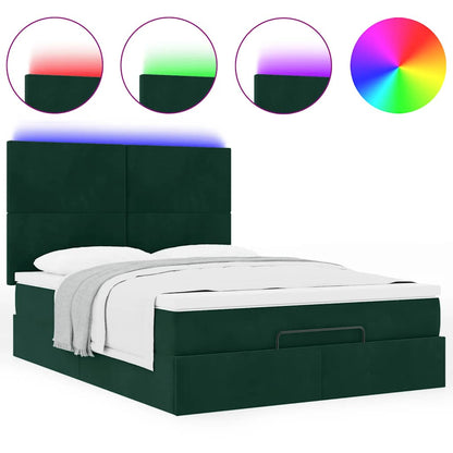 vidaXL Ottoman-Bett mit Matratzen & LEDs Dunkelgrün 140x200 cm Samt