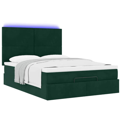vidaXL Ottoman-Bett mit Matratzen & LEDs Dunkelgrün 140x200 cm Samt