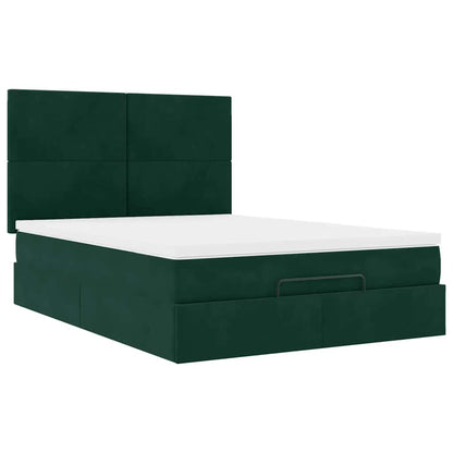 vidaXL Ottoman-Bett mit Matratzen & LEDs Dunkelgrün 140x200 cm Samt