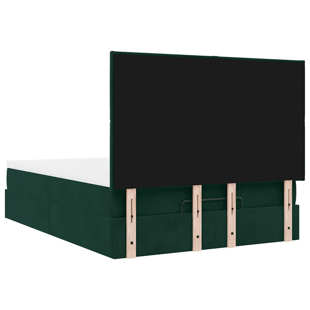 vidaXL Ottoman-Bett mit Matratzen & LEDs Dunkelgrün 140x200 cm Samt
