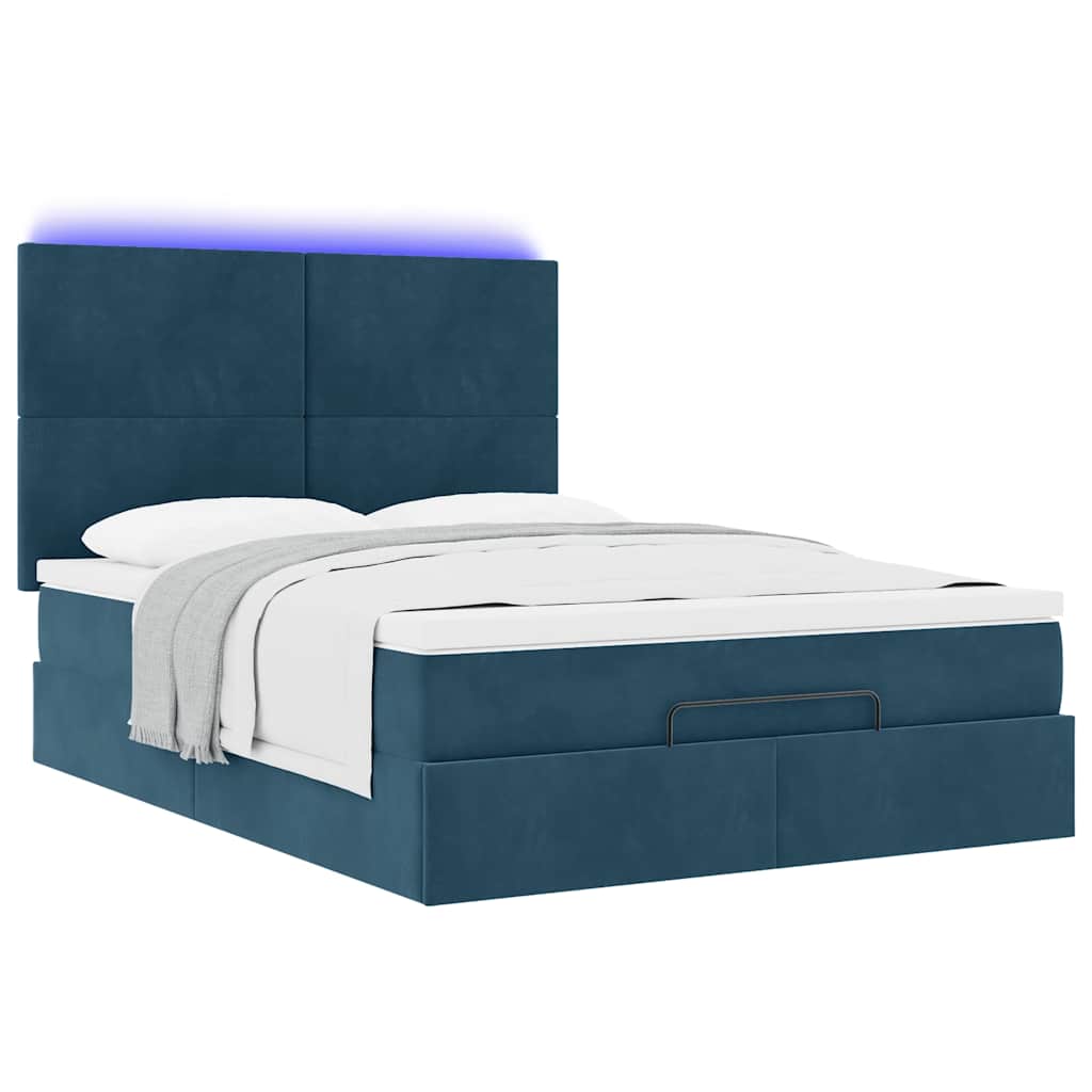Ottoman-Bett mit Matratzen & LEDs Dunkelblau 140x200 cm Samt
