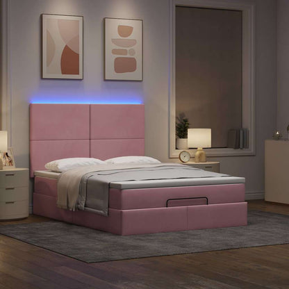 Ottoman-Bett mit Matratzen & LEDs Rosa 140x200 cm Samt
