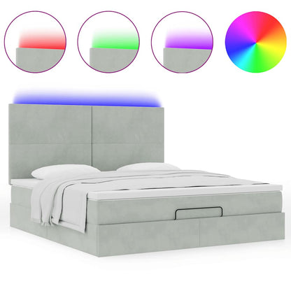 vidaXL Ottoman-Bett mit Matratzen & LEDs Hellgrau 160x200 cm Samt