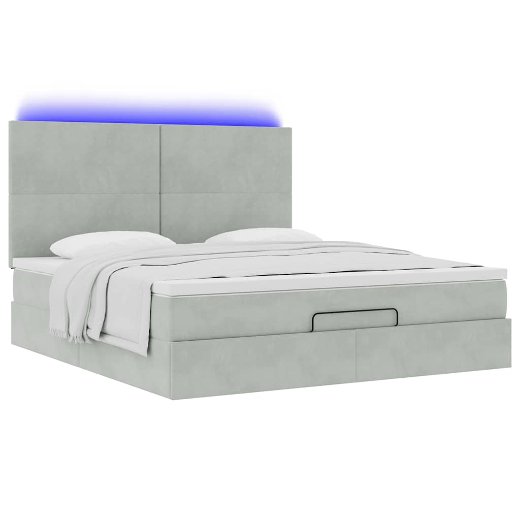 vidaXL Ottoman-Bett mit Matratzen & LEDs Hellgrau 160x200 cm Samt