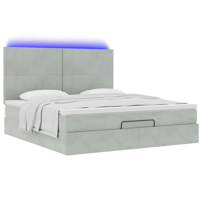 vidaXL Ottoman-Bett mit Matratzen & LEDs Hellgrau 160x200 cm Samt