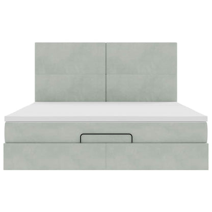 vidaXL Ottoman-Bett mit Matratzen & LEDs Hellgrau 160x200 cm Samt
