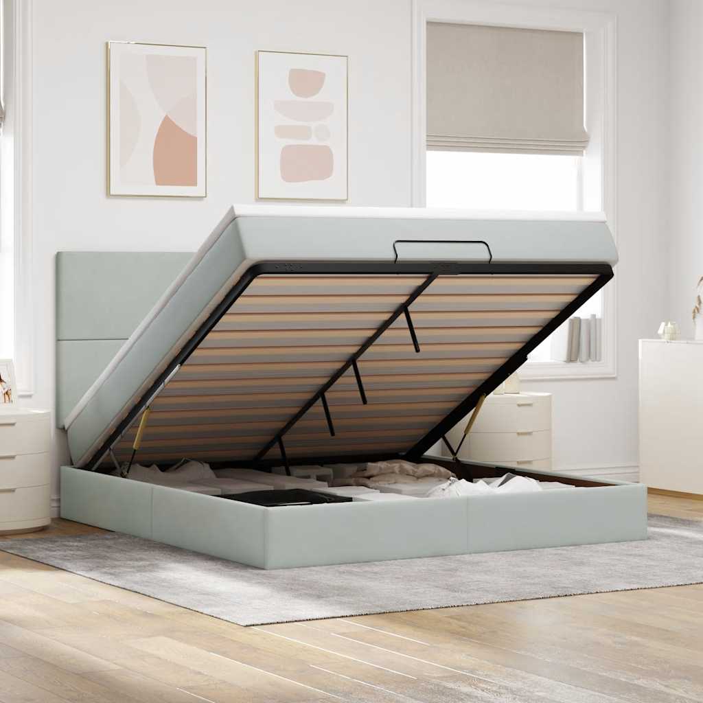 vidaXL Ottoman-Bett mit Matratzen & LEDs Hellgrau 160x200 cm Samt