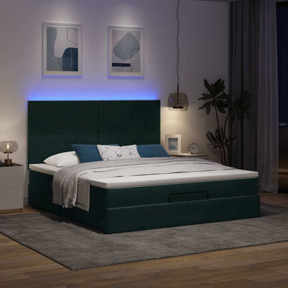 vidaXL Ottoman-Bett mit Matratzen & LEDs Dunkelgrün 160x200 cm Samt
