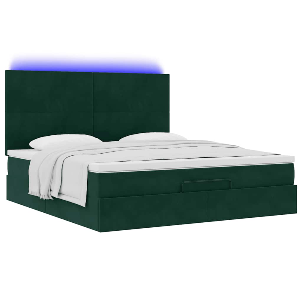 vidaXL Ottoman-Bett mit Matratzen & LEDs Dunkelgrün 160x200 cm Samt
