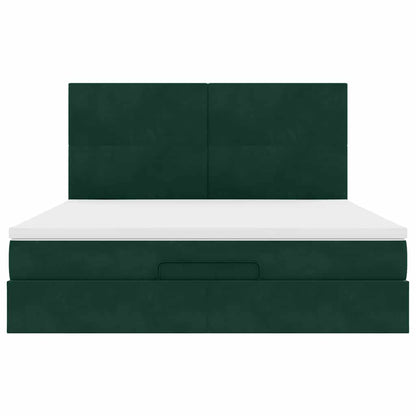 vidaXL Ottoman-Bett mit Matratzen & LEDs Dunkelgrün 160x200 cm Samt