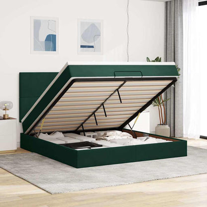 vidaXL Ottoman-Bett mit Matratzen & LEDs Dunkelgrün 160x200 cm Samt
