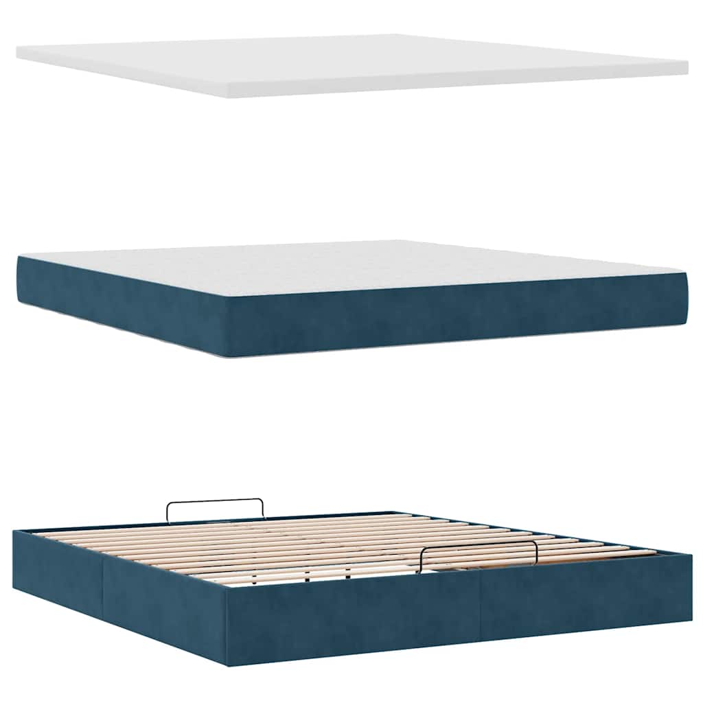 vidaXL Ottoman-Bett mit Matratzen & LEDs Dunkelblau 160x200 cm Samt