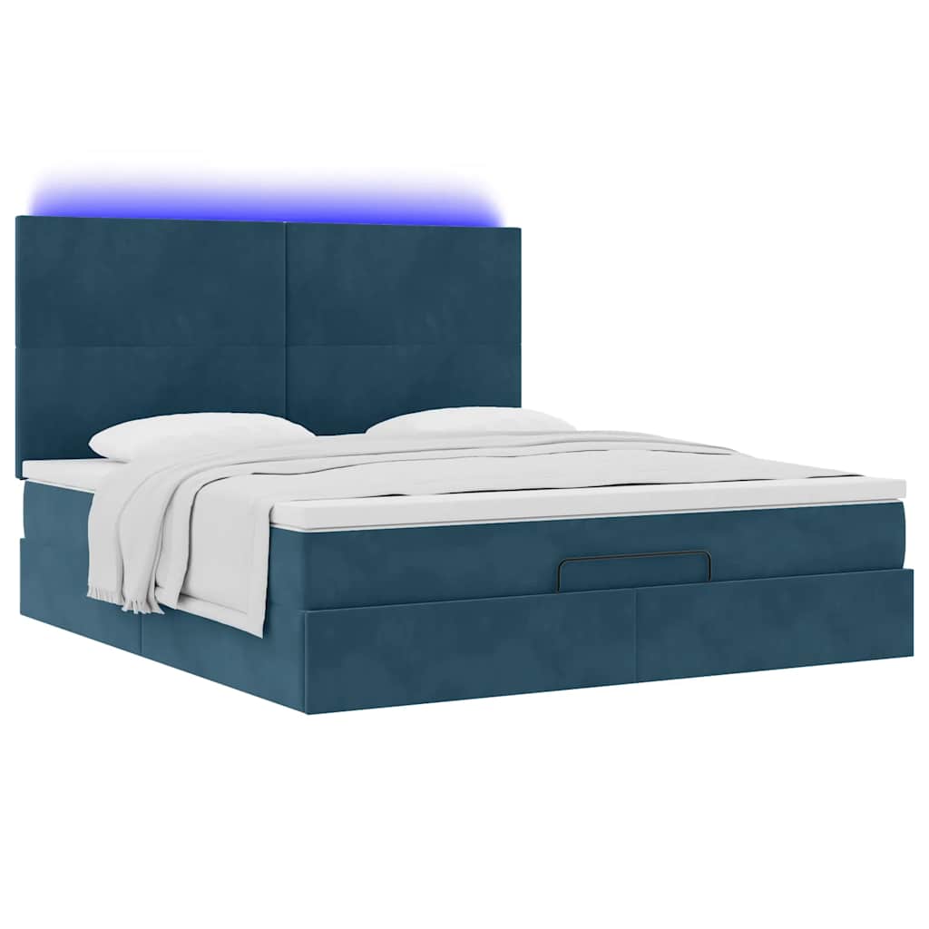 vidaXL Ottoman-Bett mit Matratzen & LEDs Dunkelblau 160x200 cm Samt