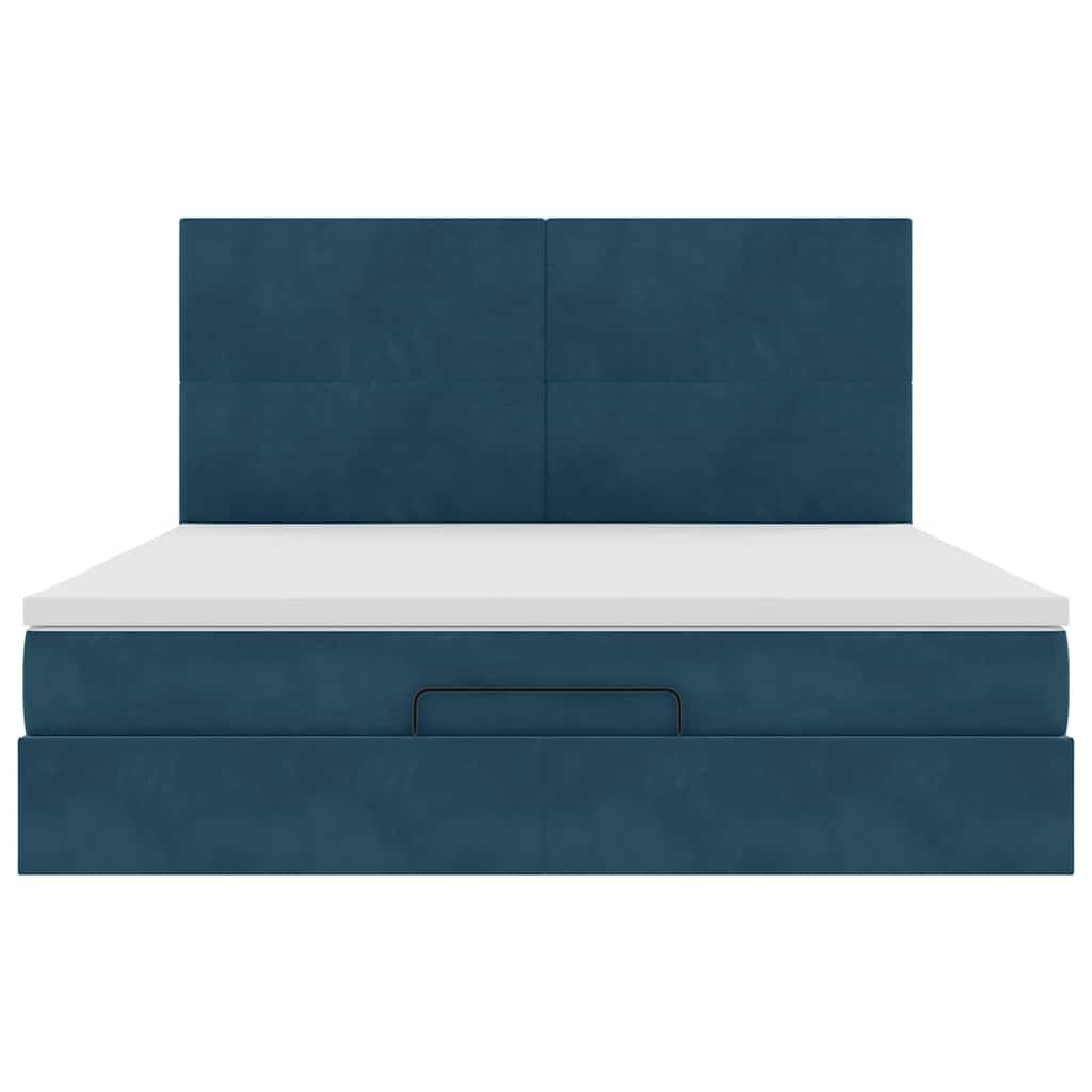 vidaXL Ottoman-Bett mit Matratzen & LEDs Dunkelblau 160x200 cm Samt