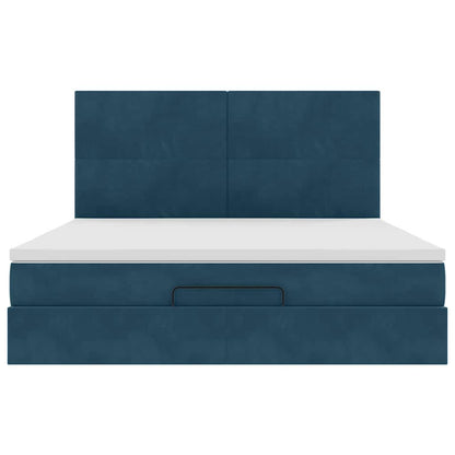 vidaXL Ottoman-Bett mit Matratzen & LEDs Dunkelblau 160x200 cm Samt