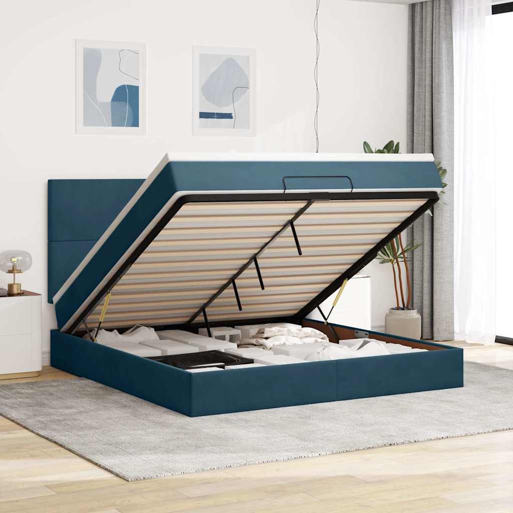vidaXL Ottoman-Bett mit Matratzen & LEDs Dunkelblau 160x200 cm Samt