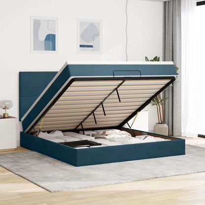 vidaXL Ottoman-Bett mit Matratzen & LEDs Dunkelblau 160x200 cm Samt