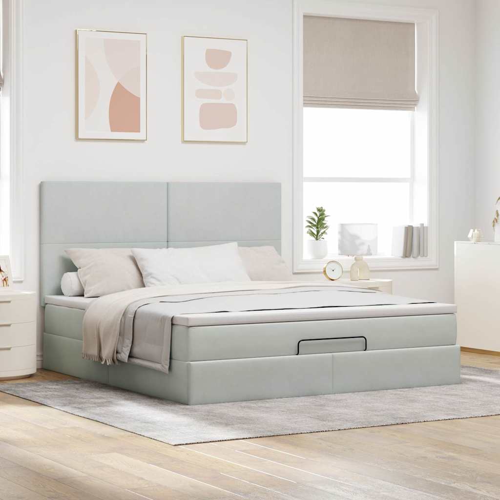 vidaXL Ottoman-Bett mit Matratzen & LEDs Hellgrau 180x200 cm Samt
