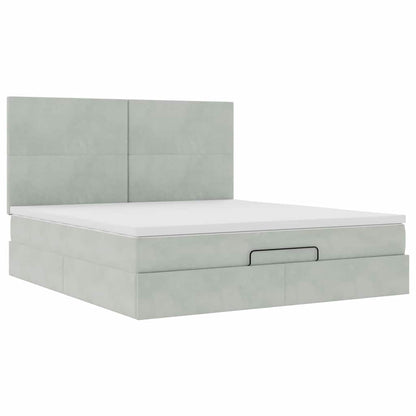 vidaXL Ottoman-Bett mit Matratzen & LEDs Hellgrau 180x200 cm Samt