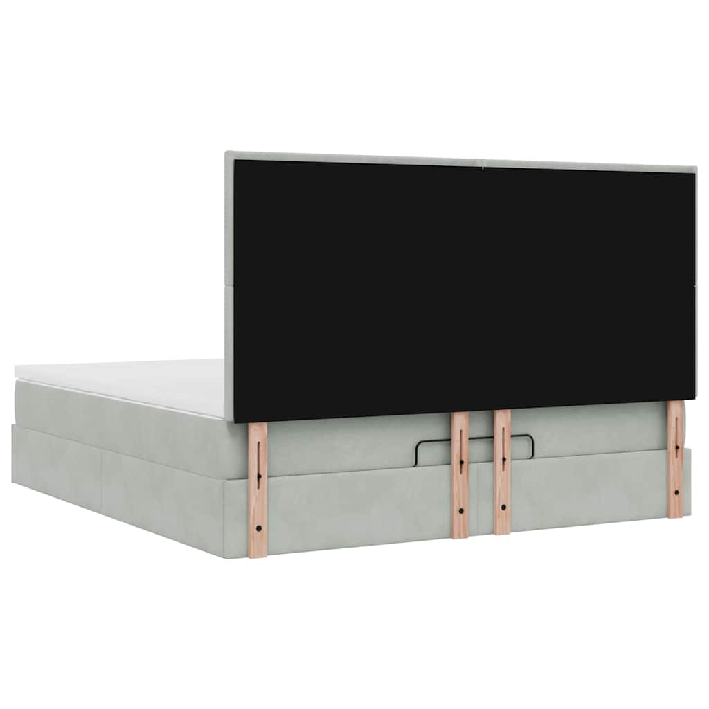 vidaXL Ottoman-Bett mit Matratzen & LEDs Hellgrau 180x200 cm Samt