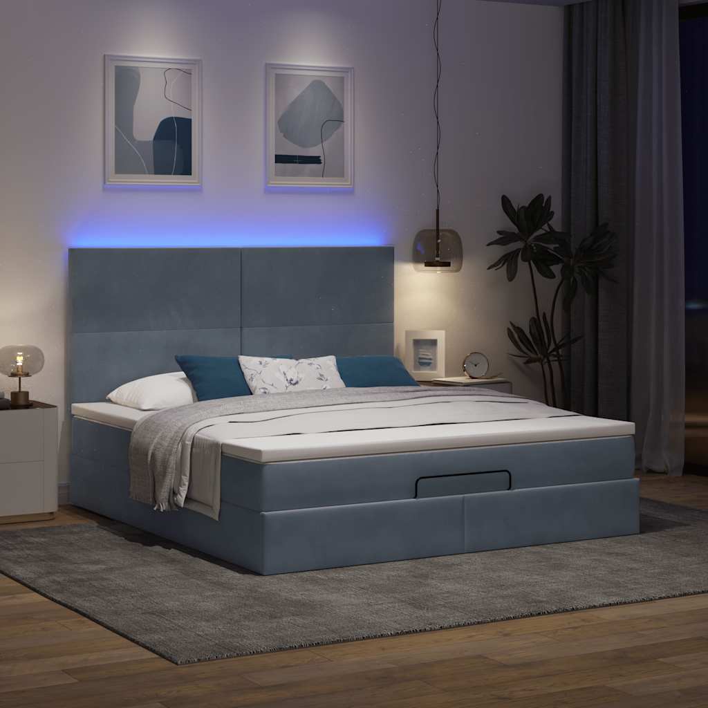 Ottoman-Bett mit Matratzen & LEDs Dunkelgrau 180x200 cm Samt