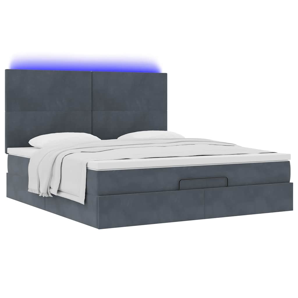 Ottoman-Bett mit Matratzen & LEDs Dunkelgrau 180x200 cm Samt