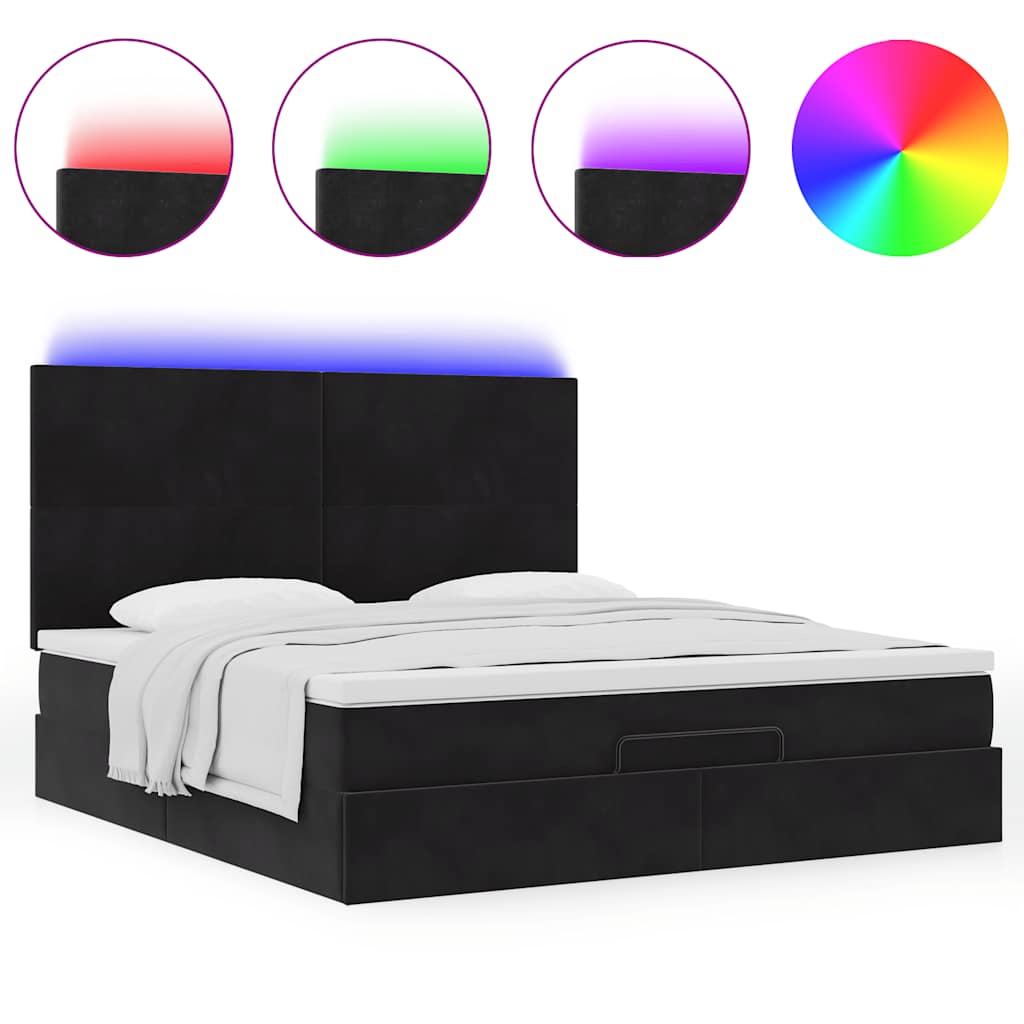 vidaXL Lit ottoman avec matelas et LED Noir 180x200 cm Velours