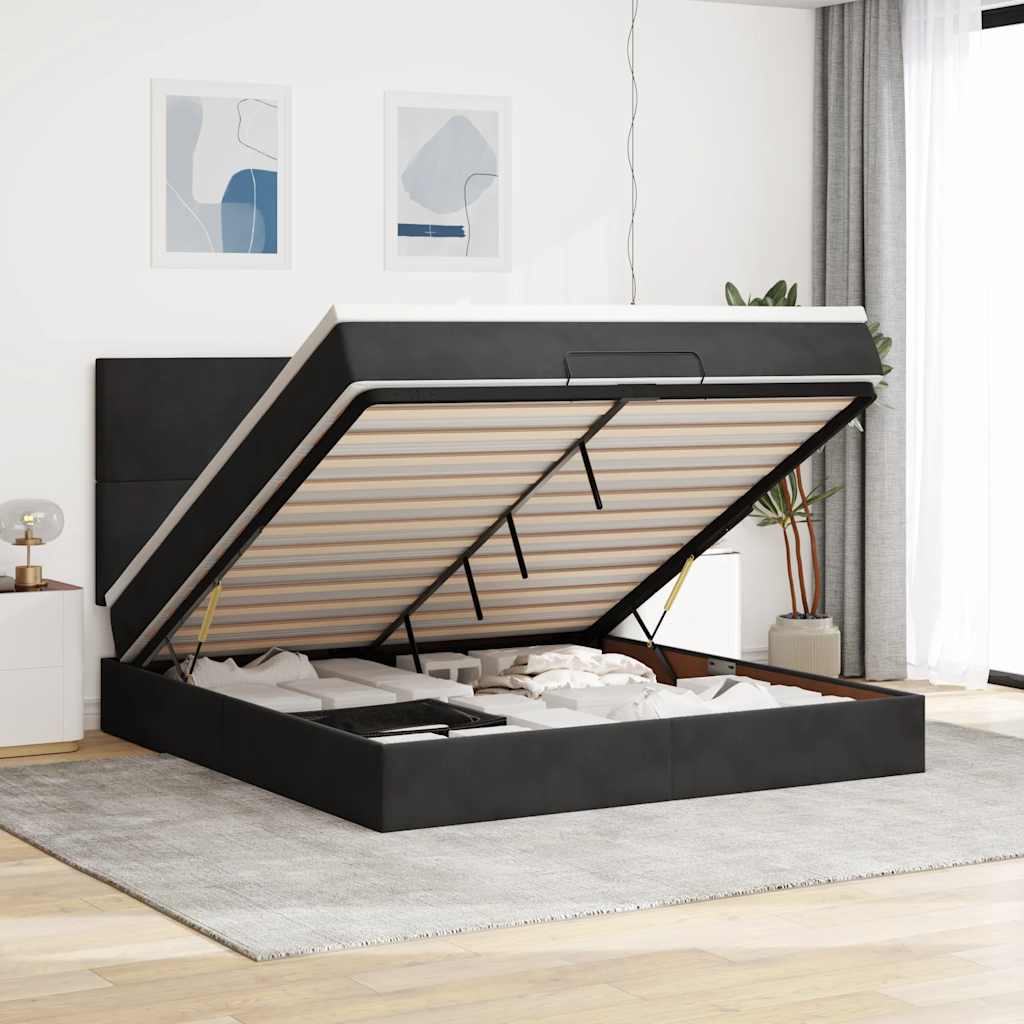 vidaXL Lit ottoman avec matelas et LED Noir 180x200 cm Velours