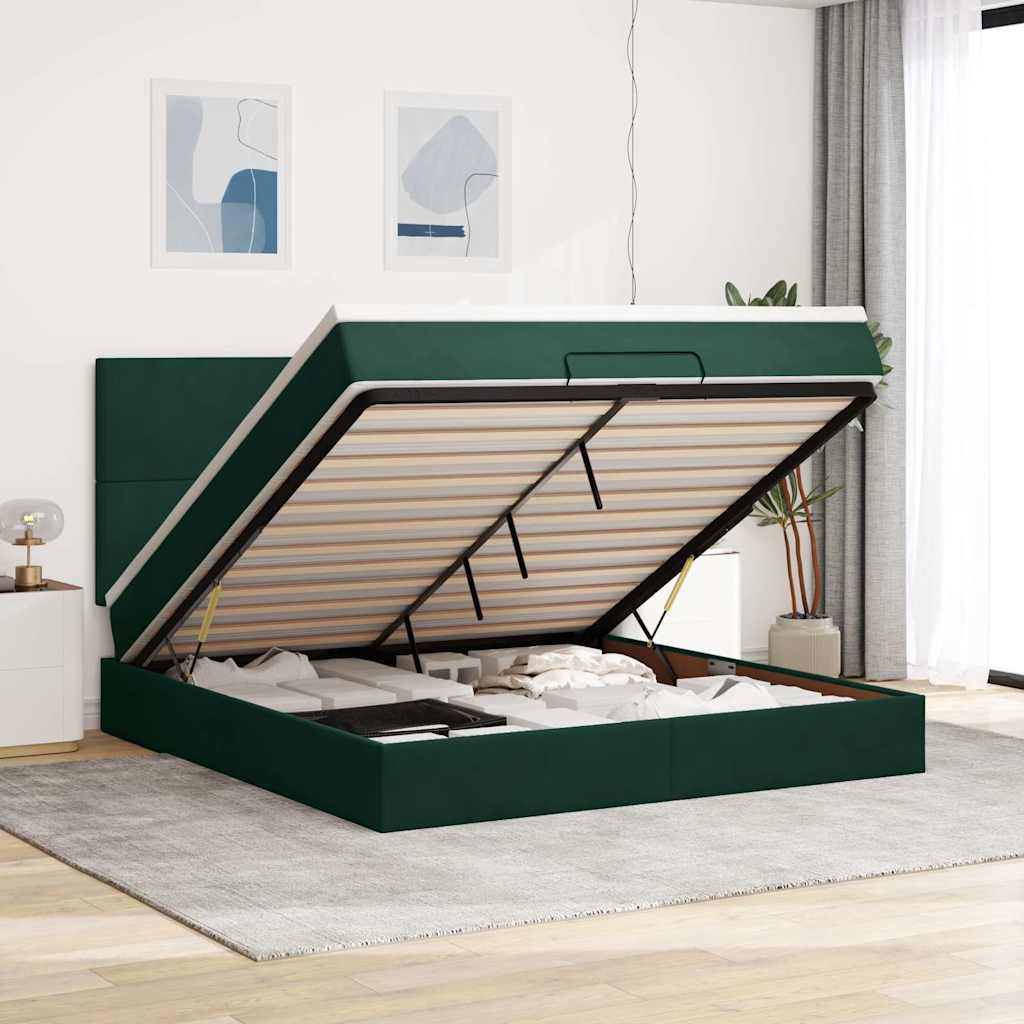 vidaXL Ottoman-Bett mit Matratzen & LEDs Dunkelgrün 180x200 cm Samt