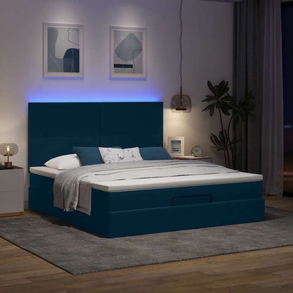 vidaXL Lit ottoman avec matelas et LED Bleu foncé 180x200 cm Velours