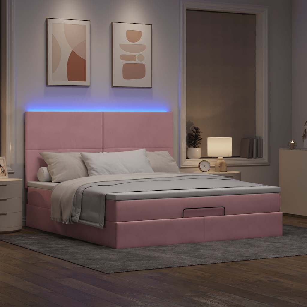 vidaXL Lit ottomane avec matelas et LED Rose 180x200 cm Velours