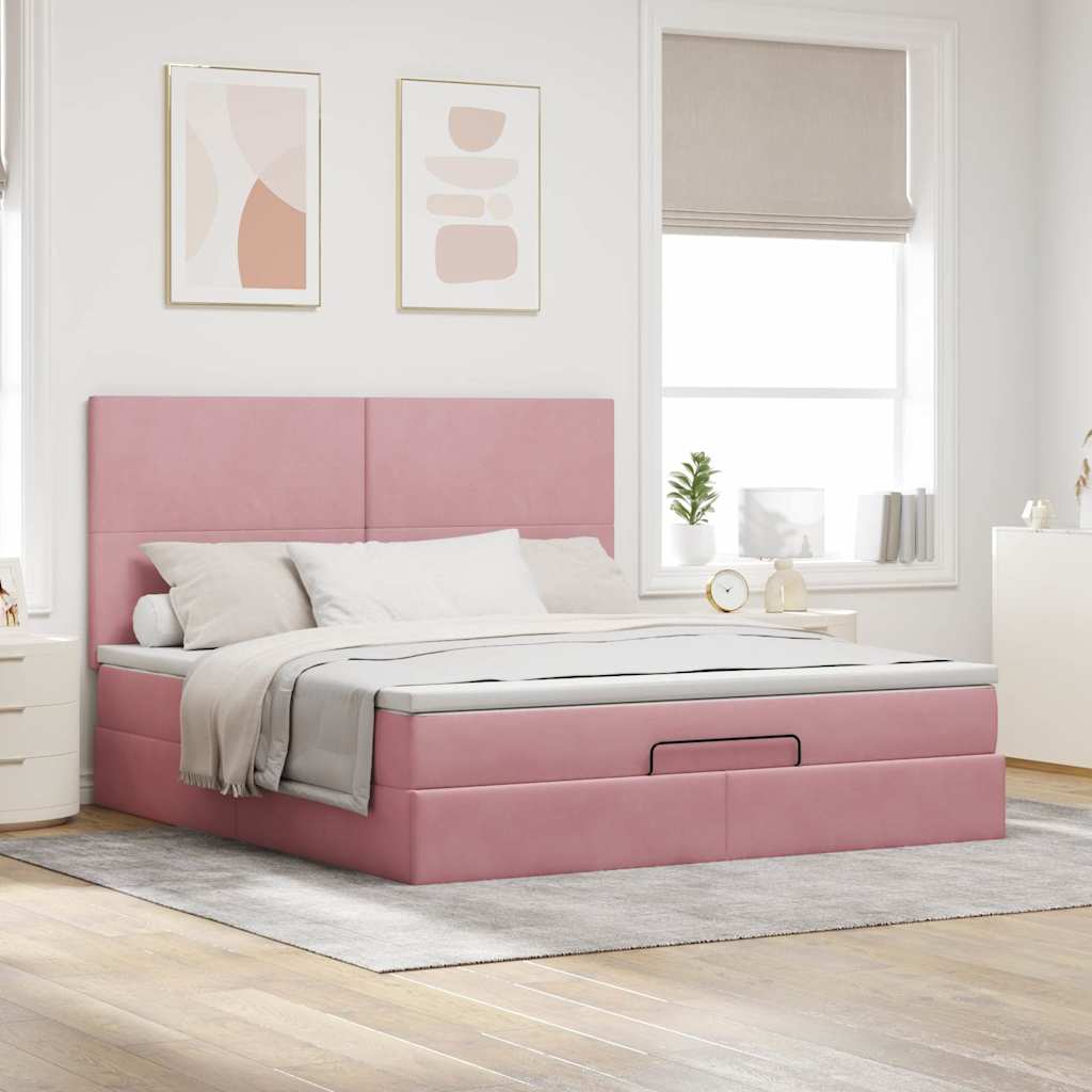 vidaXL Lit ottomane avec matelas et LED Rose 180x200 cm Velours