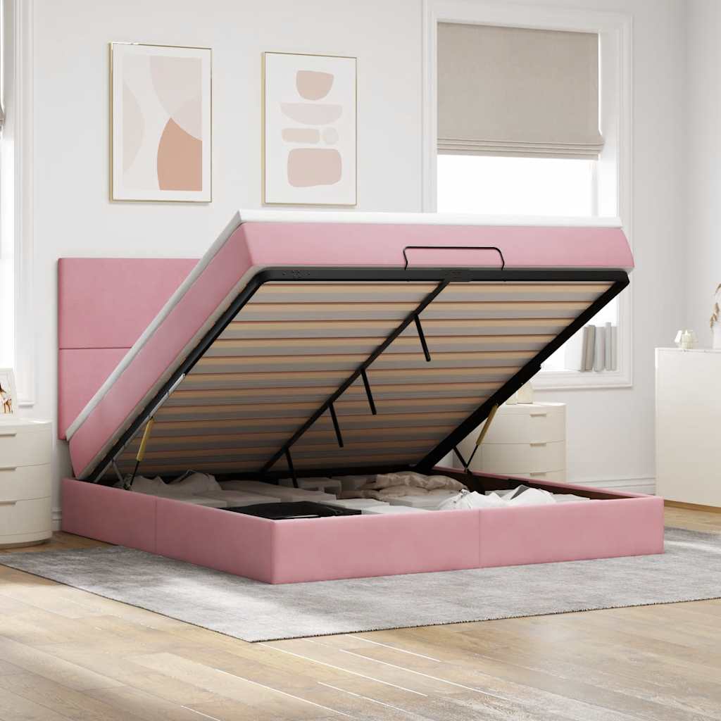 vidaXL Lit ottomane avec matelas et LED Rose 180x200 cm Velours