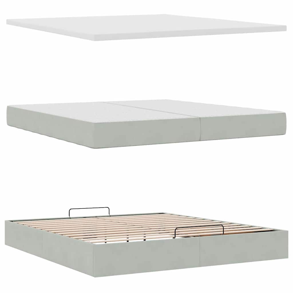 vidaXL Ottoman-Bett mit Matratzen & LEDs Hellgrau 200x200 cm Samt