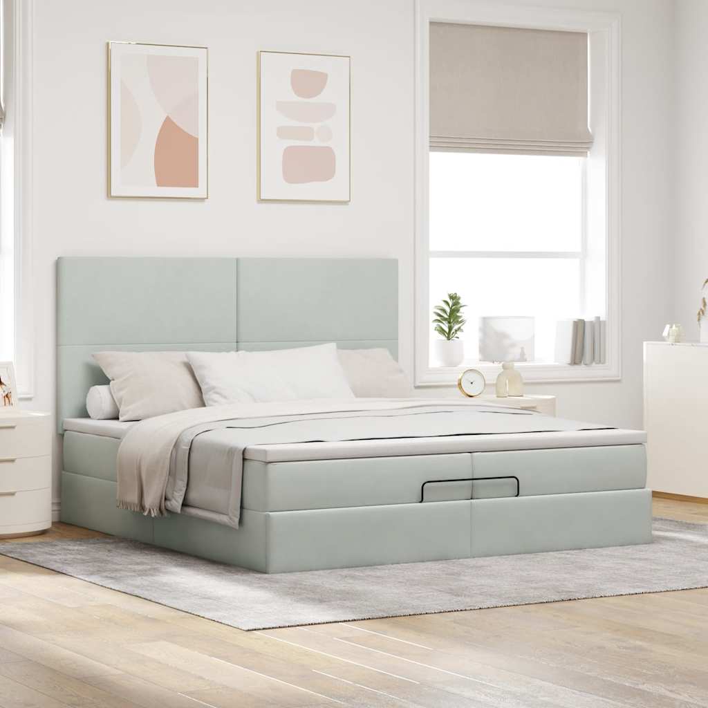 vidaXL Ottoman-Bett mit Matratzen & LEDs Hellgrau 200x200 cm Samt