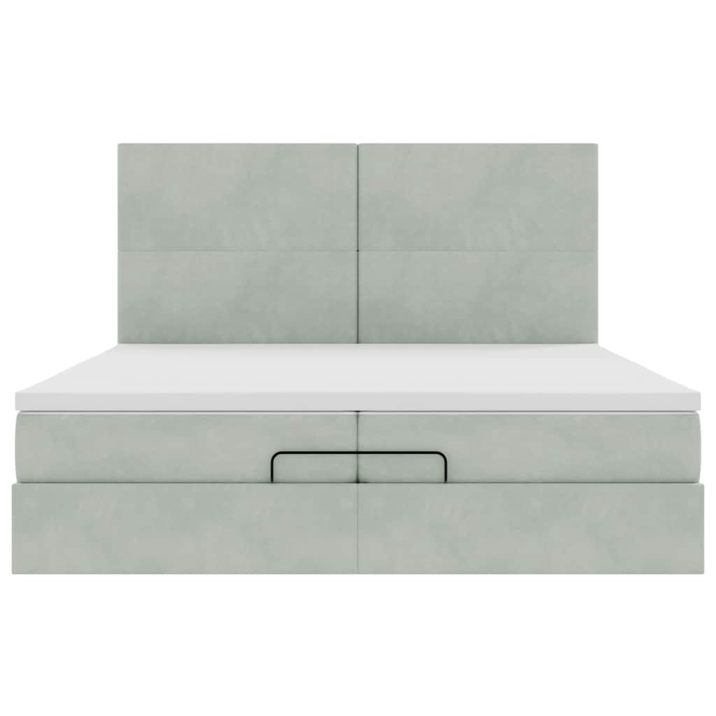 vidaXL Ottoman-Bett mit Matratzen & LEDs Hellgrau 200x200 cm Samt