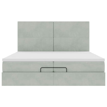 vidaXL Ottoman-Bett mit Matratzen & LEDs Hellgrau 200x200 cm Samt
