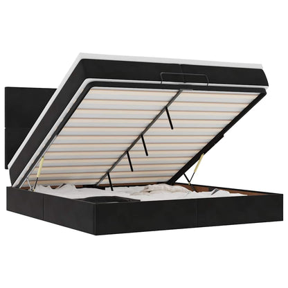 Ottoman-Bett mit Matratzen & LEDs Schwarz 200x200 cm Samt