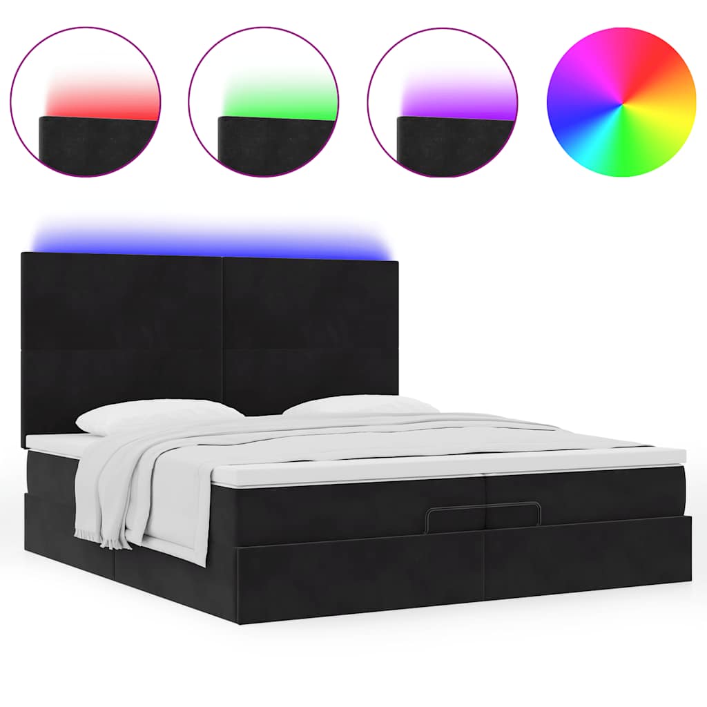 Ottoman-Bett mit Matratzen & LEDs Schwarz 200x200 cm Samt