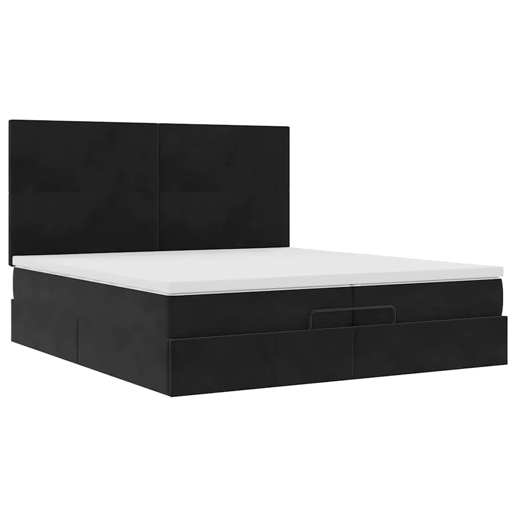 Ottoman-Bett mit Matratzen & LEDs Schwarz 200x200 cm Samt