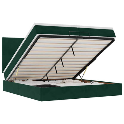 Ottoman-Bett mit Matratzen & LEDs Dunkelgrün 200x200 cm Samt