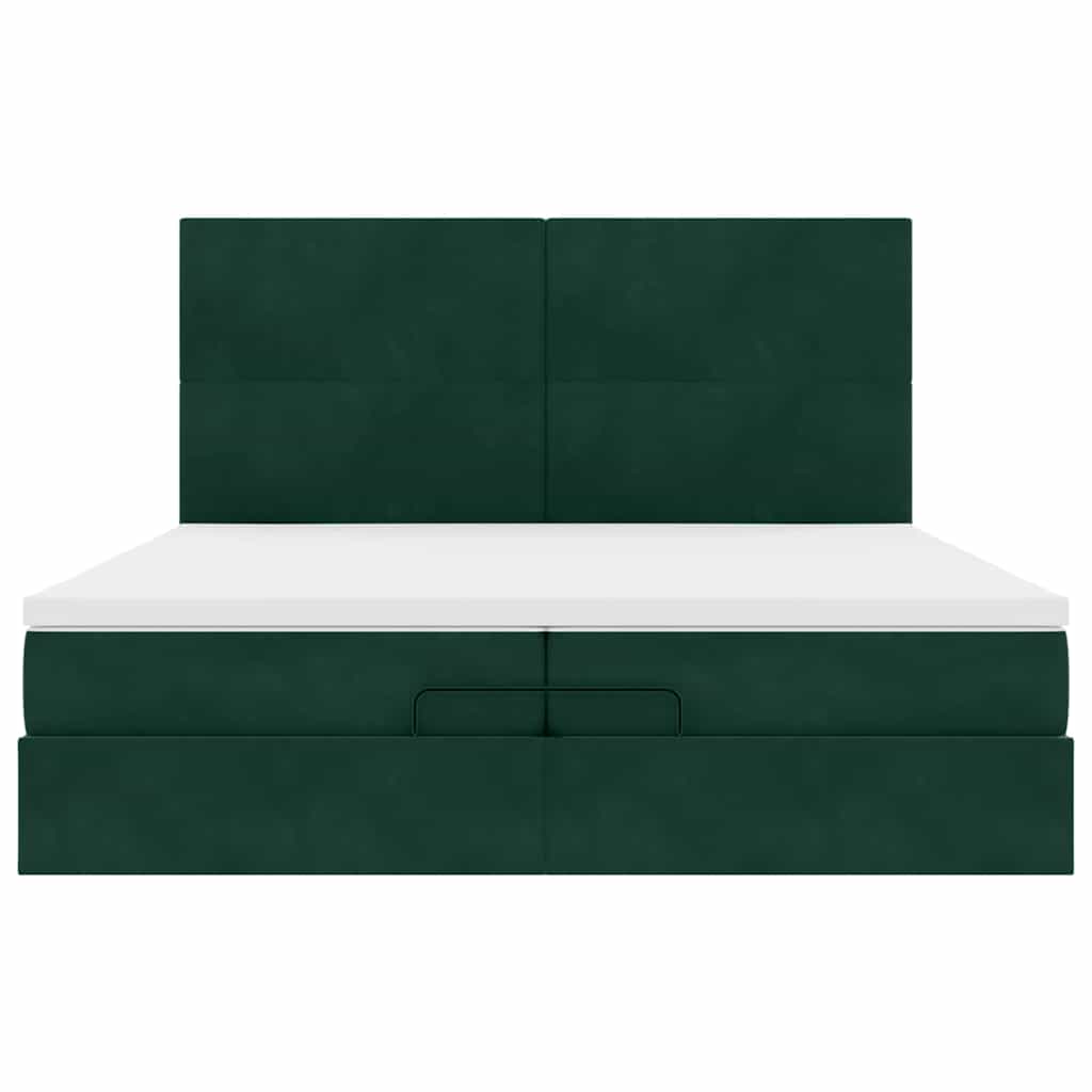 Ottoman-Bett mit Matratzen & LEDs Dunkelgrün 200x200 cm Samt