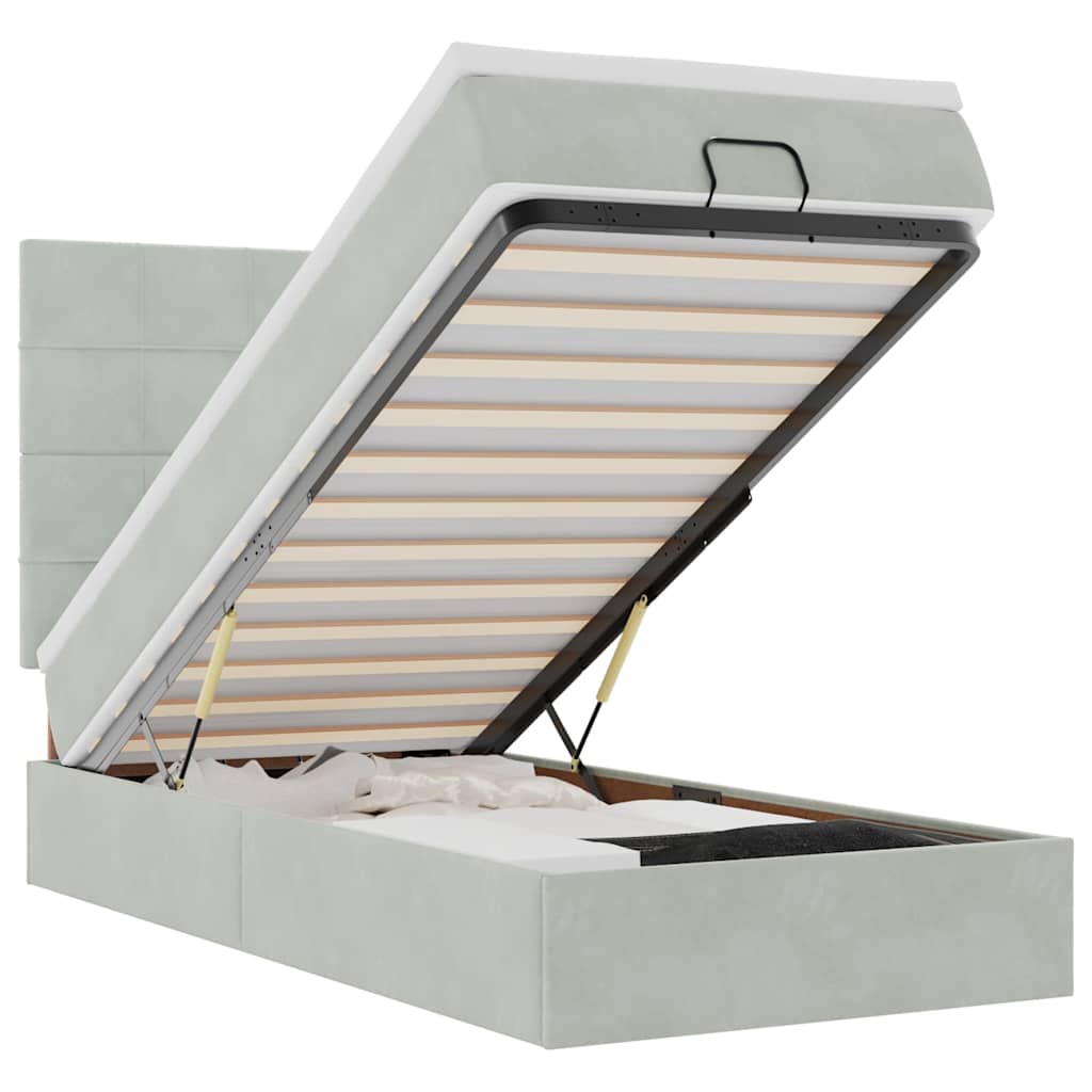 Ottoman-Bett mit Matratzen & LEDs Hellgrau 80x200 cm Samt