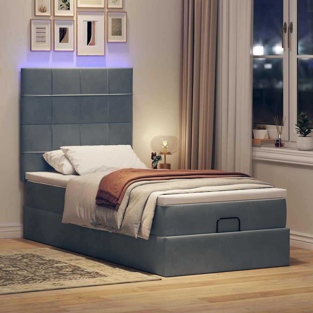 vidaXL Lit ottoman avec matelas et LED gris foncé 80x200 cm velours