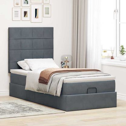 vidaXL Lit ottoman avec matelas et LED gris foncé 80x200 cm velours